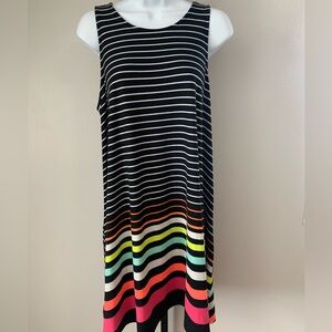 No Boundaries Sleeveless Black Striped Knit Dress with Multicolor Hem